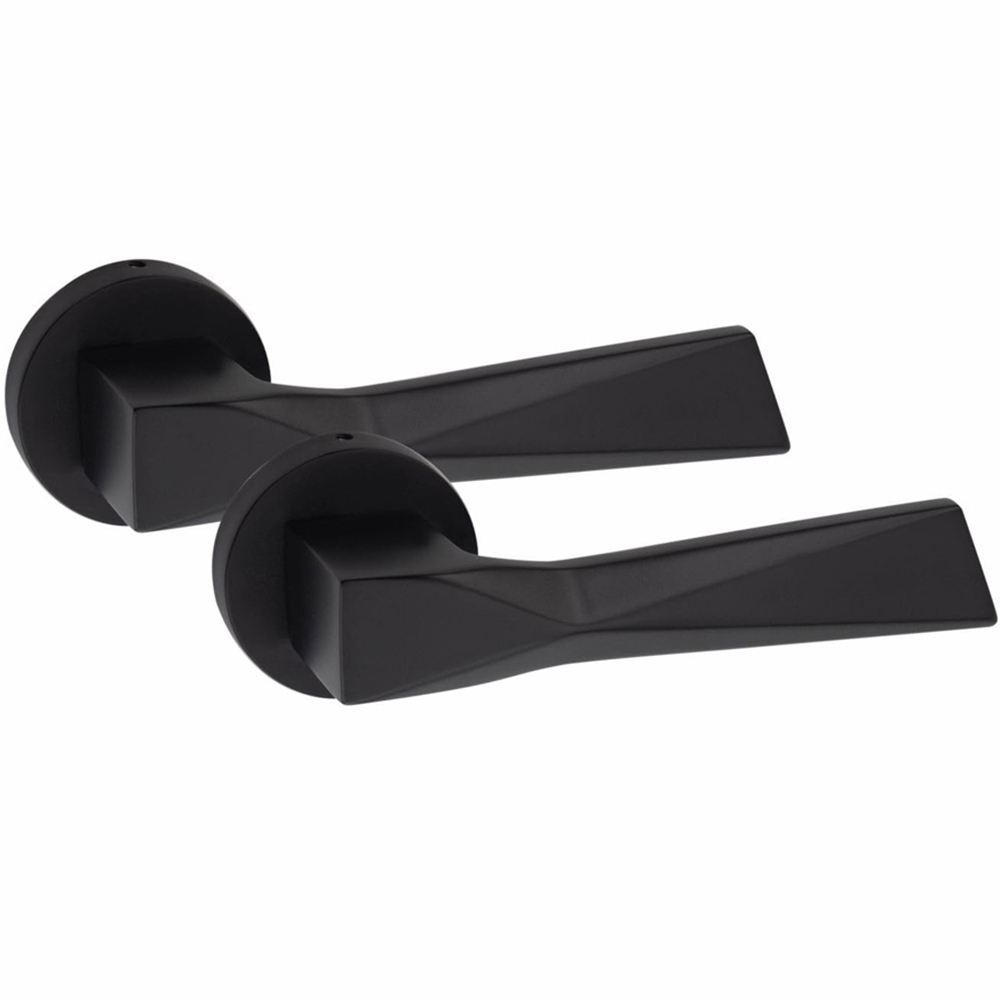 Golden Grace Modern Aura Matt Black Euro Lock Door Handles Set Image 2
