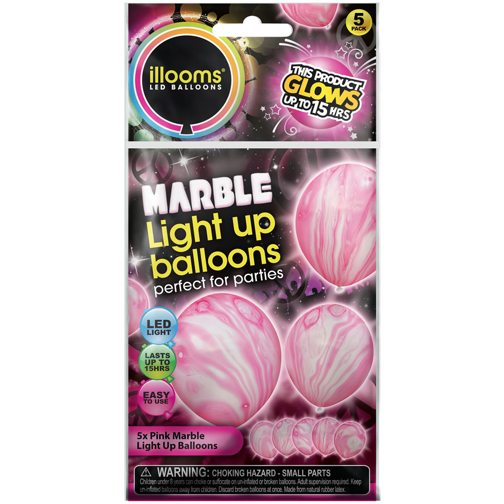 Illooms Light Up Balloons Pink Marble 5pk Image