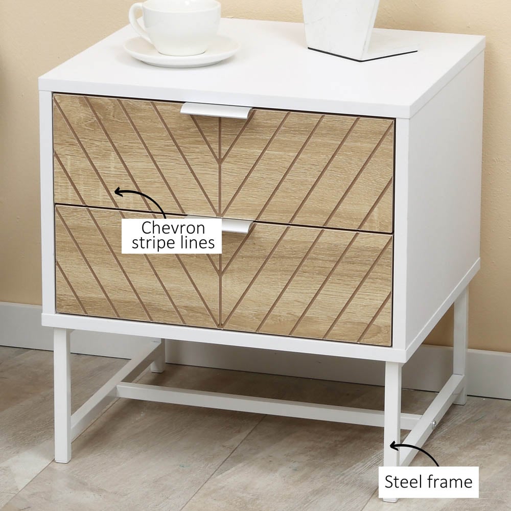 Portland 2 Drawer White and Oak Bedside Table Image 6