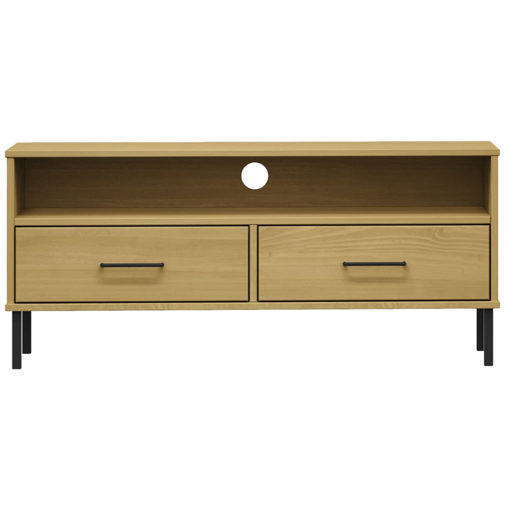 vidaXL Oslo 2 Drawer Single Shelf Brown Solid Pine Wood TV Cabinet Image 4