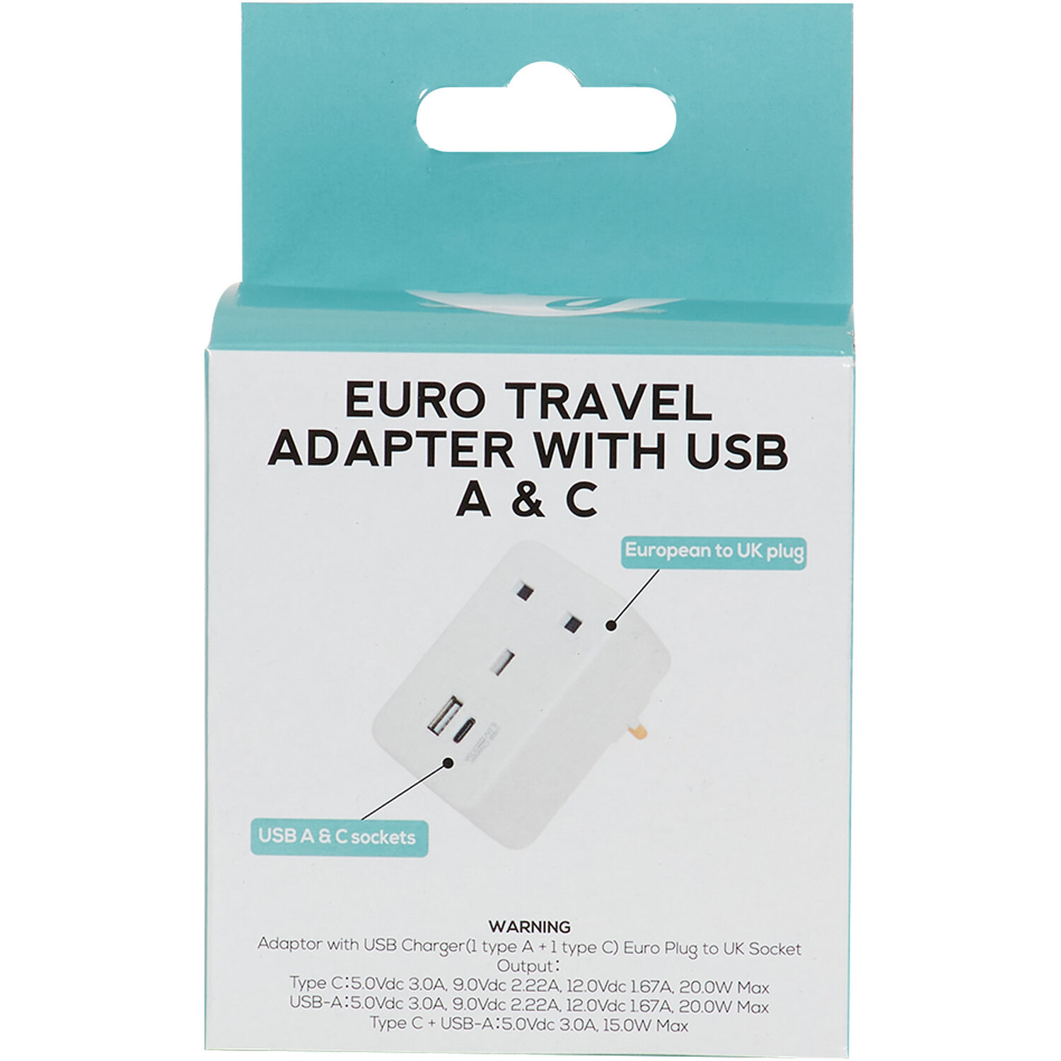 Euro Travel Adapter with USB A and C Image 1