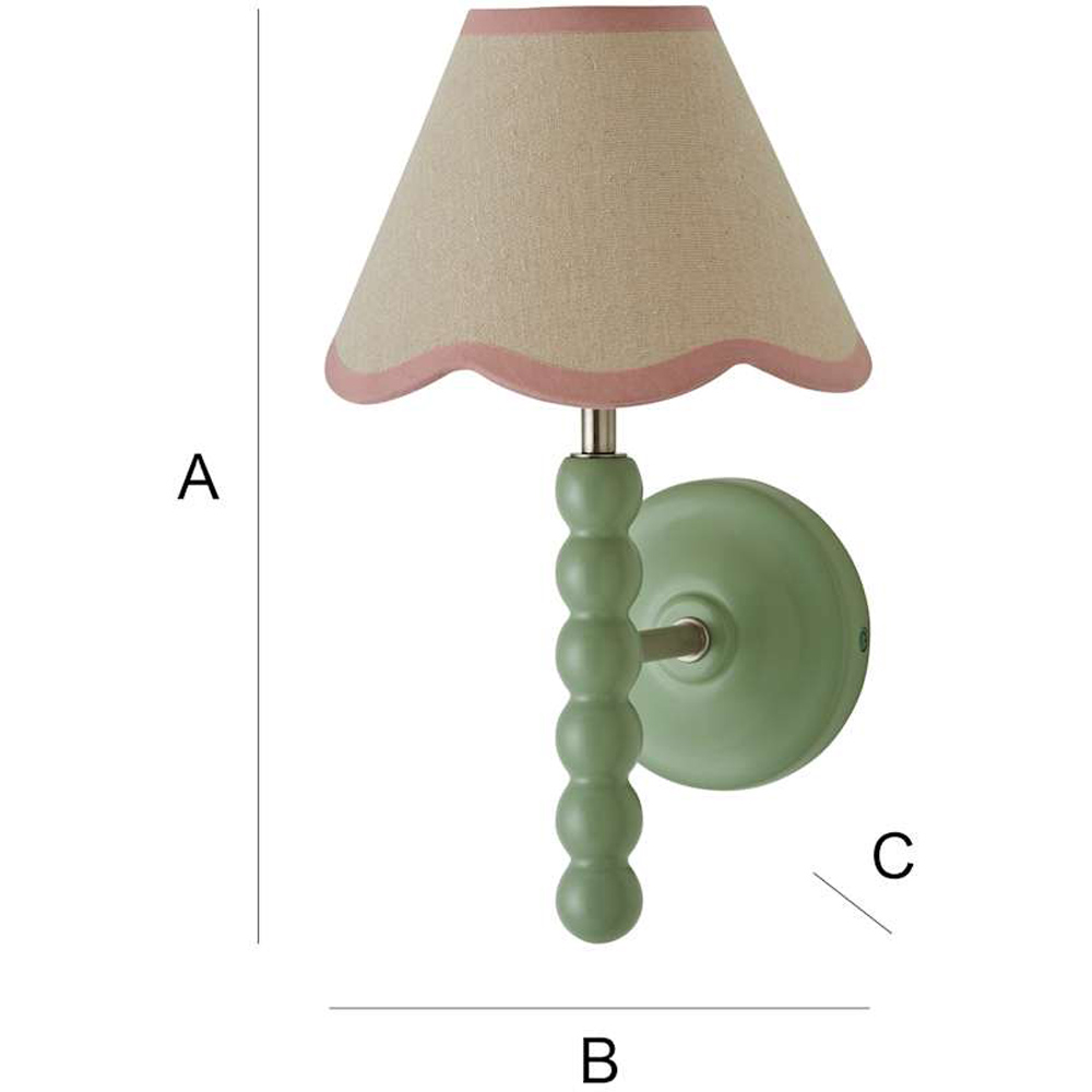ValueLights Pink Trim Scallop Shade Green Bobbin LED Wall Light with Bulb Image 7