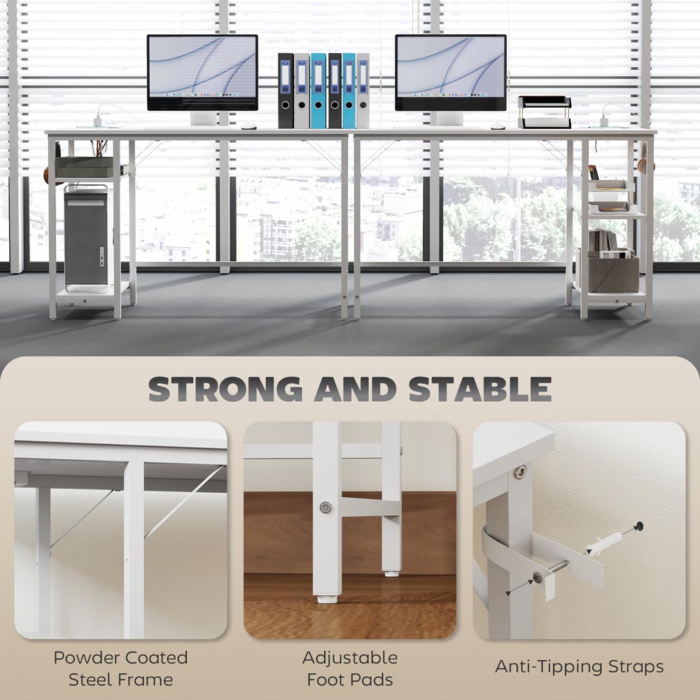 HOMCOM White 2 Shelf Reversible Computer Desk Image 7