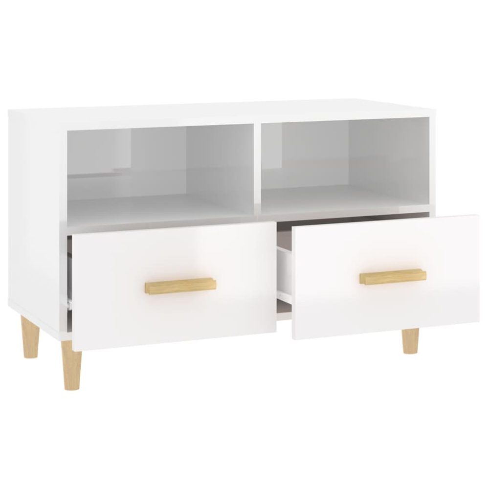 vidaXL 2 Drawer 2 Shelf High Gloss White TV Cabinet Image 6