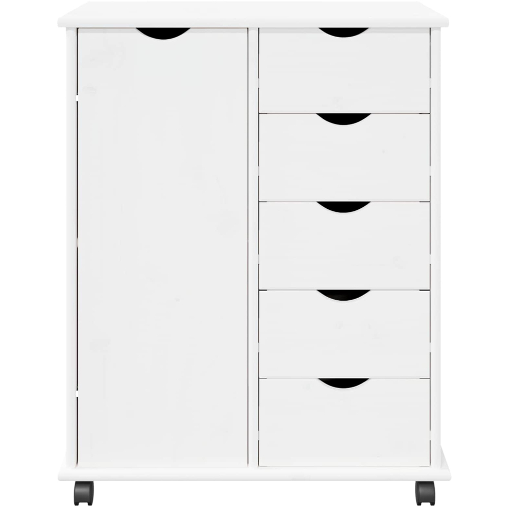vidaXL Single Door 5 Drawer White Rolling Storage Cabinet Image 3
