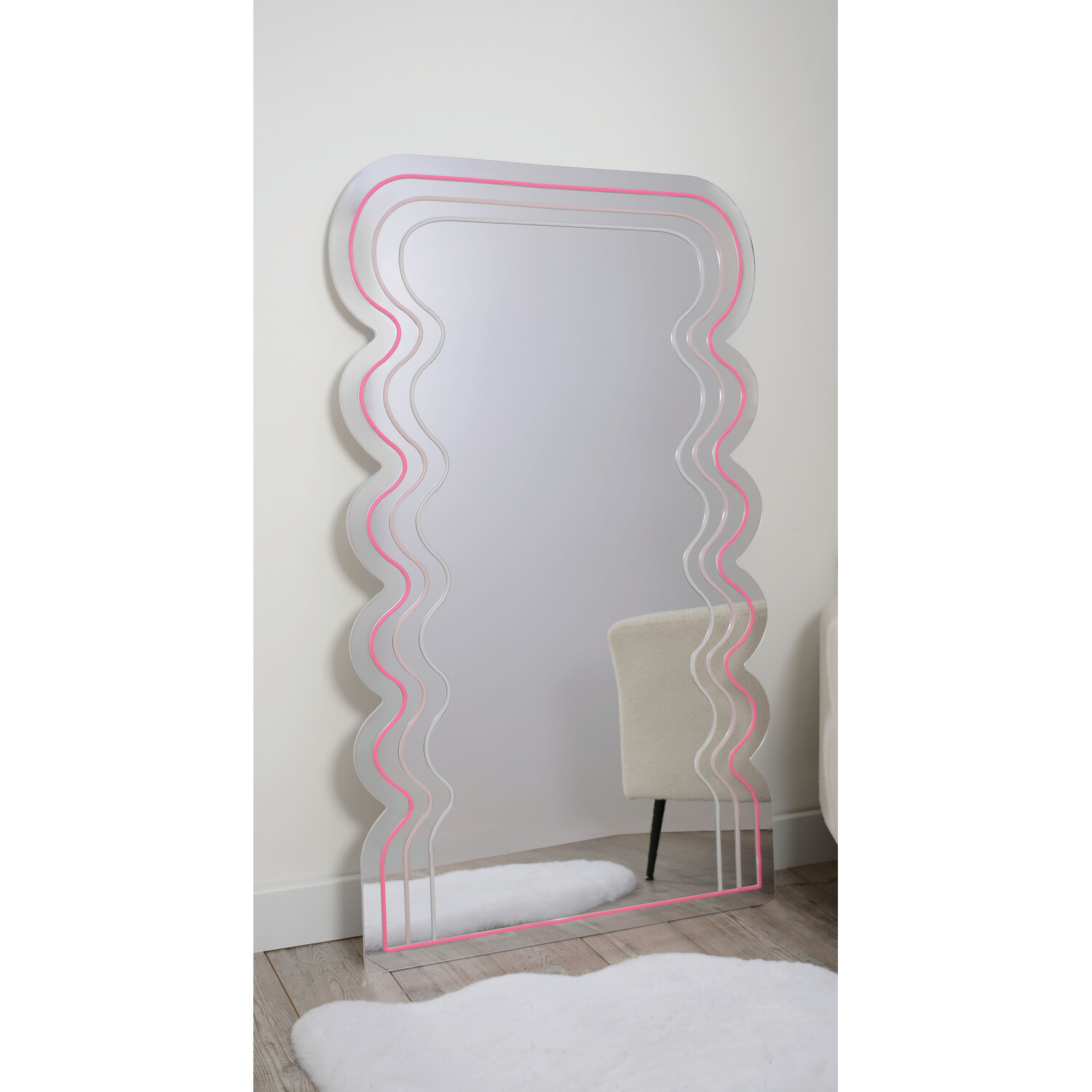 Pink and White Neon Acrylic Wave LED Mirror Image 3