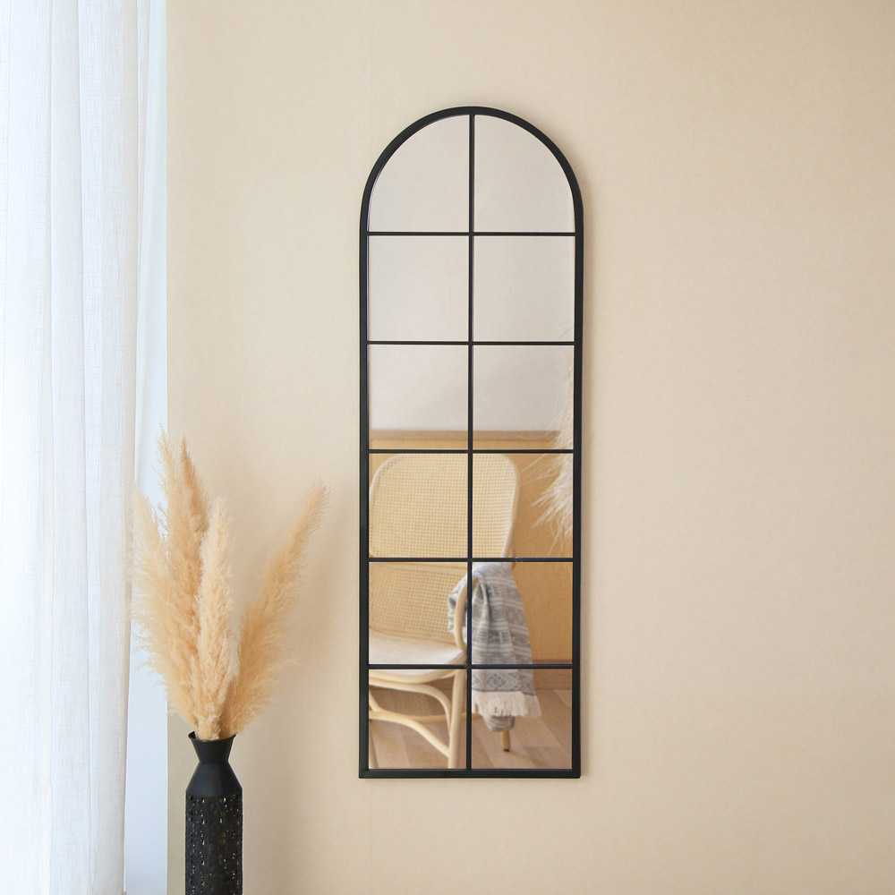 Charles Bentley Bern Black Arch Window Outdoor Wall Mirror 165 x 55cm Image 2