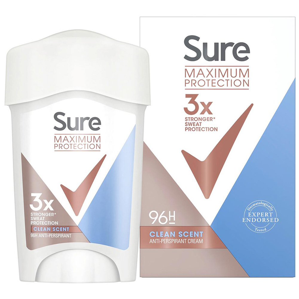 Sure Women Maximum Protection Clean Scent Anti-Perspirant Deodorant Stick 45ml 12 Pack Image 2
