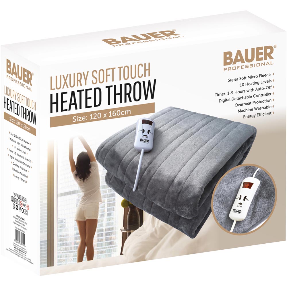 Bauer Luxury Grey Soft Touch Heated Throw 120 x 160cm Image 7