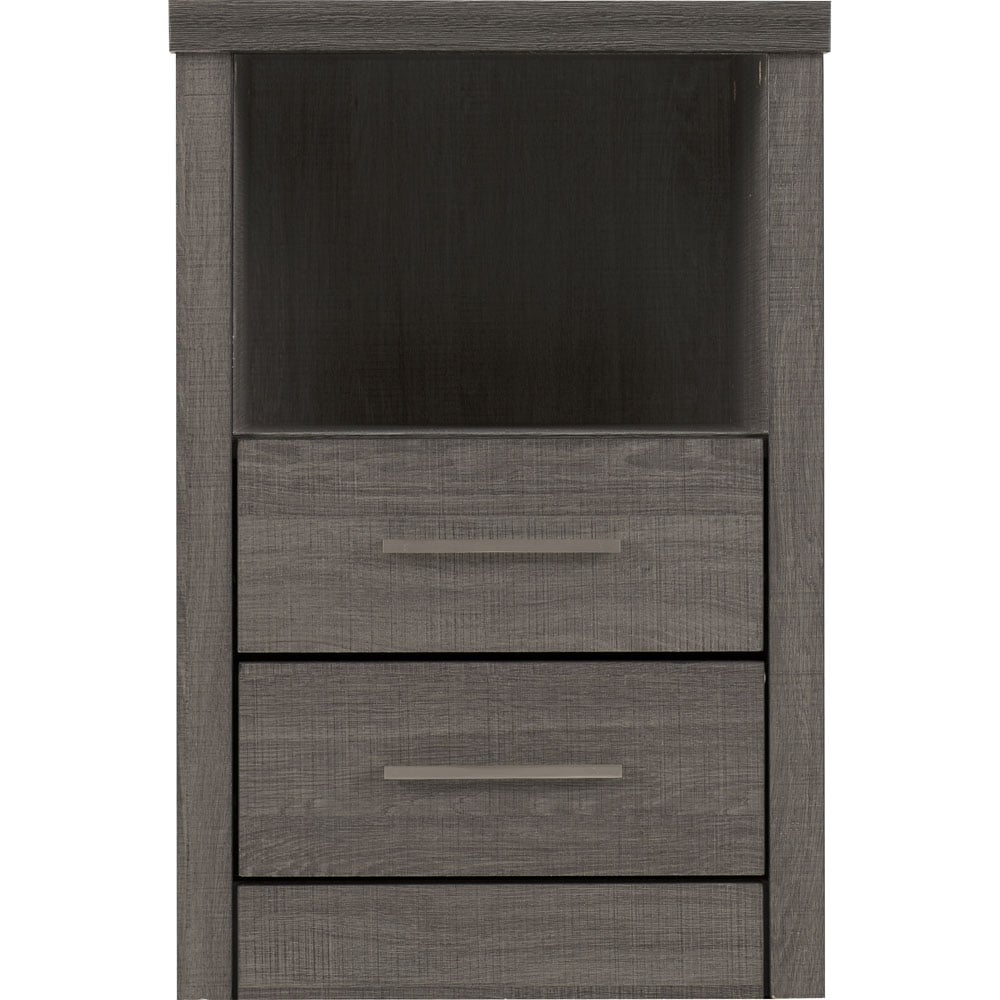 Seconique Lisbon 2 Drawer Black Wood Grain Bedside Table Image 3