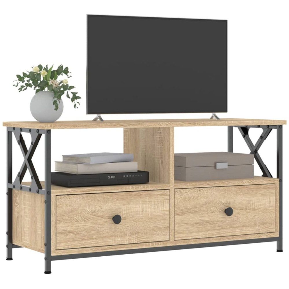 vidaXL 2 Drawer 2 Open Shelf TV Cabinet with Black Handles Image 3