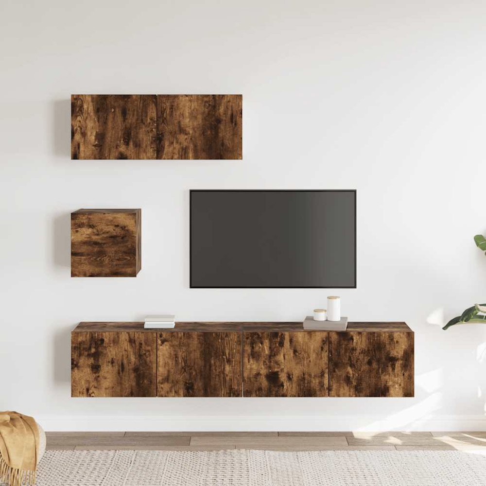 vidaXL 4 Piece Smoked Oak Wall Mounted TV Cabinet Set Image 3