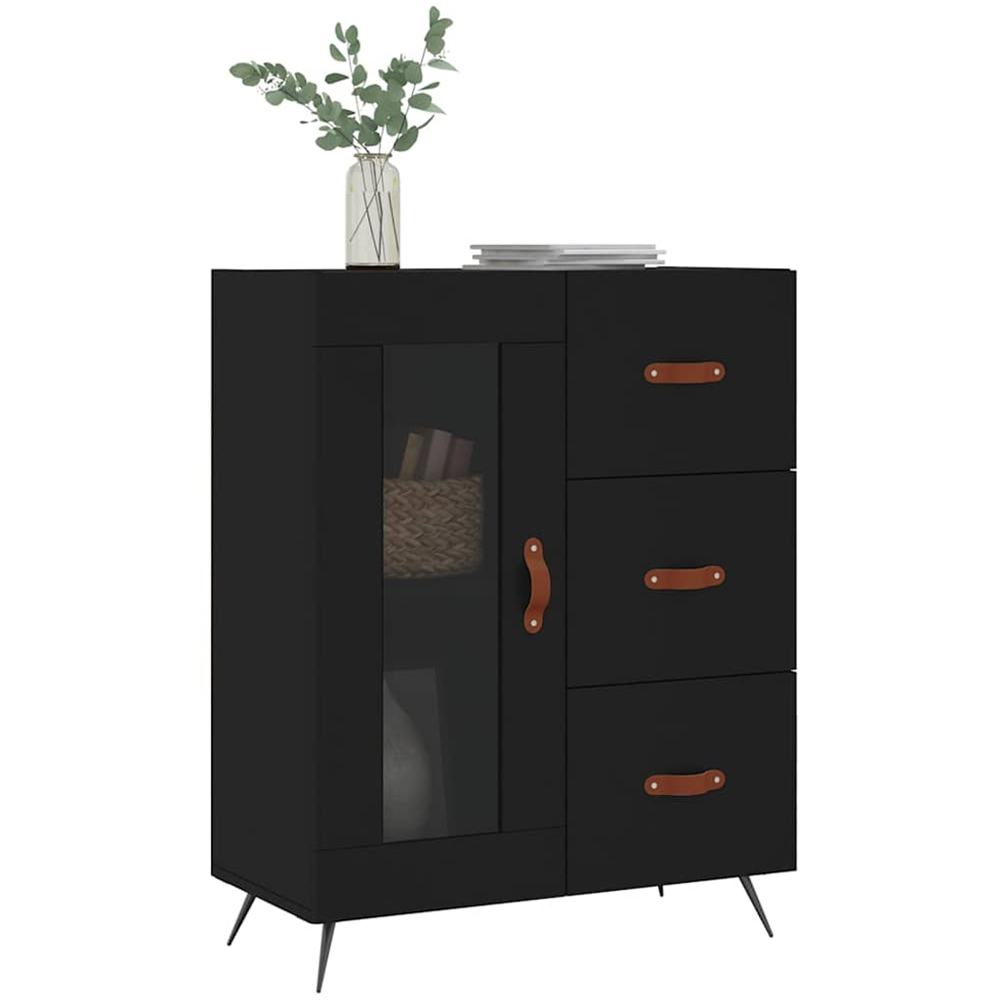 vidaXL Single Glass Door 3 Drawer 2 Shelf Black Wooden Sideboard Image 3