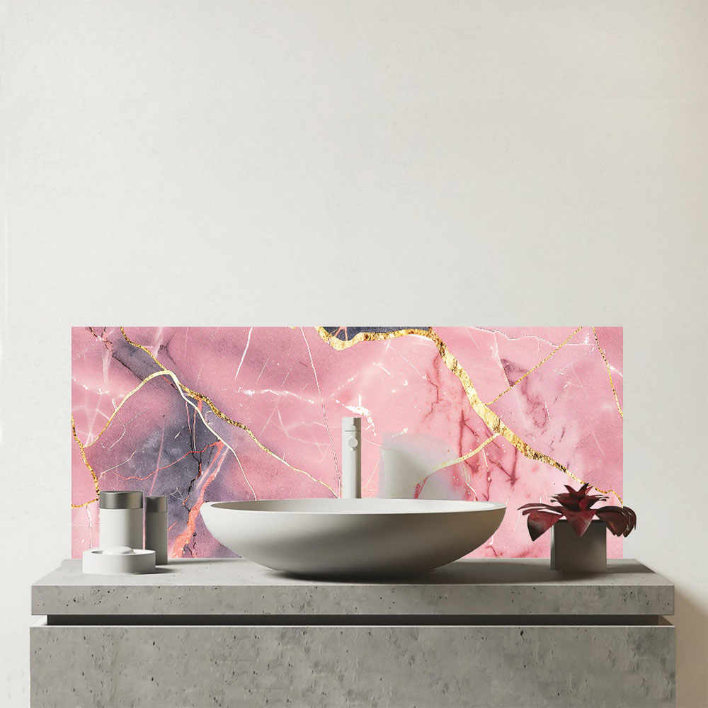 Warren Reed Designer Rose and Gold Marble Effect Bathroom Splashback 25 x 60cm Image 1