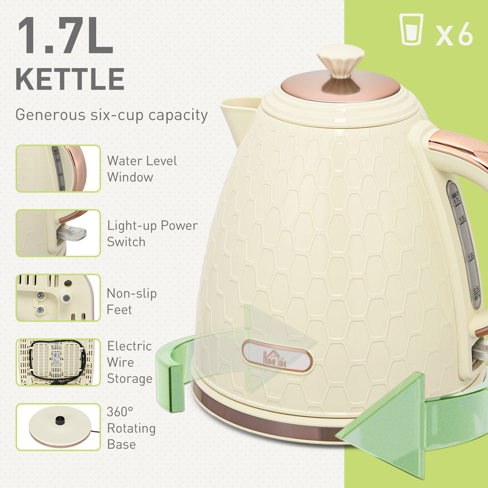 HOMCOM 800-180V71BG 1.7L Beige Kettle and 4 Slice Toaster Set Image 8