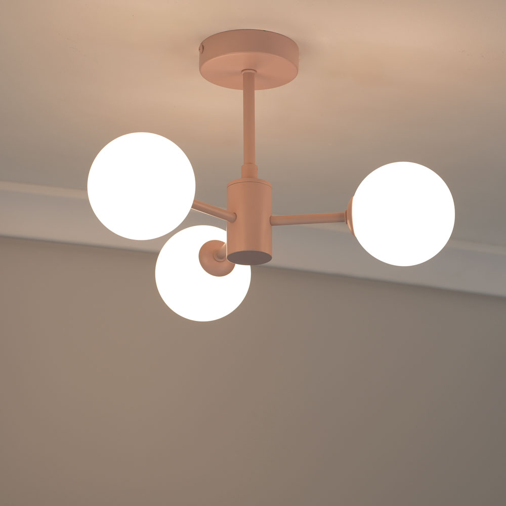 ValueLights Marlow 3 Arm Blush Pink Opaque Glass Globe LED Ceiling Light Image 2