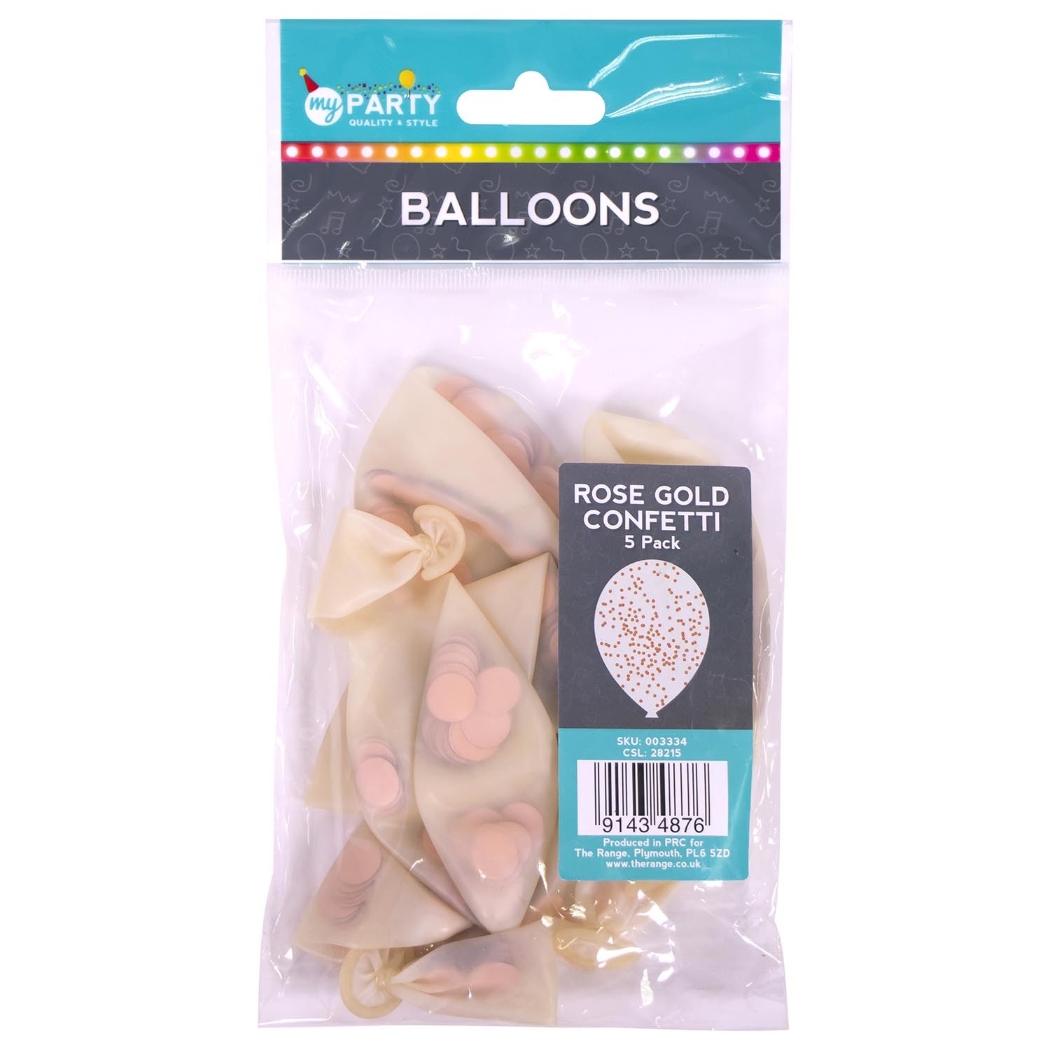 Pack of Five Confetti Filled Balloons - Rose Gold Image