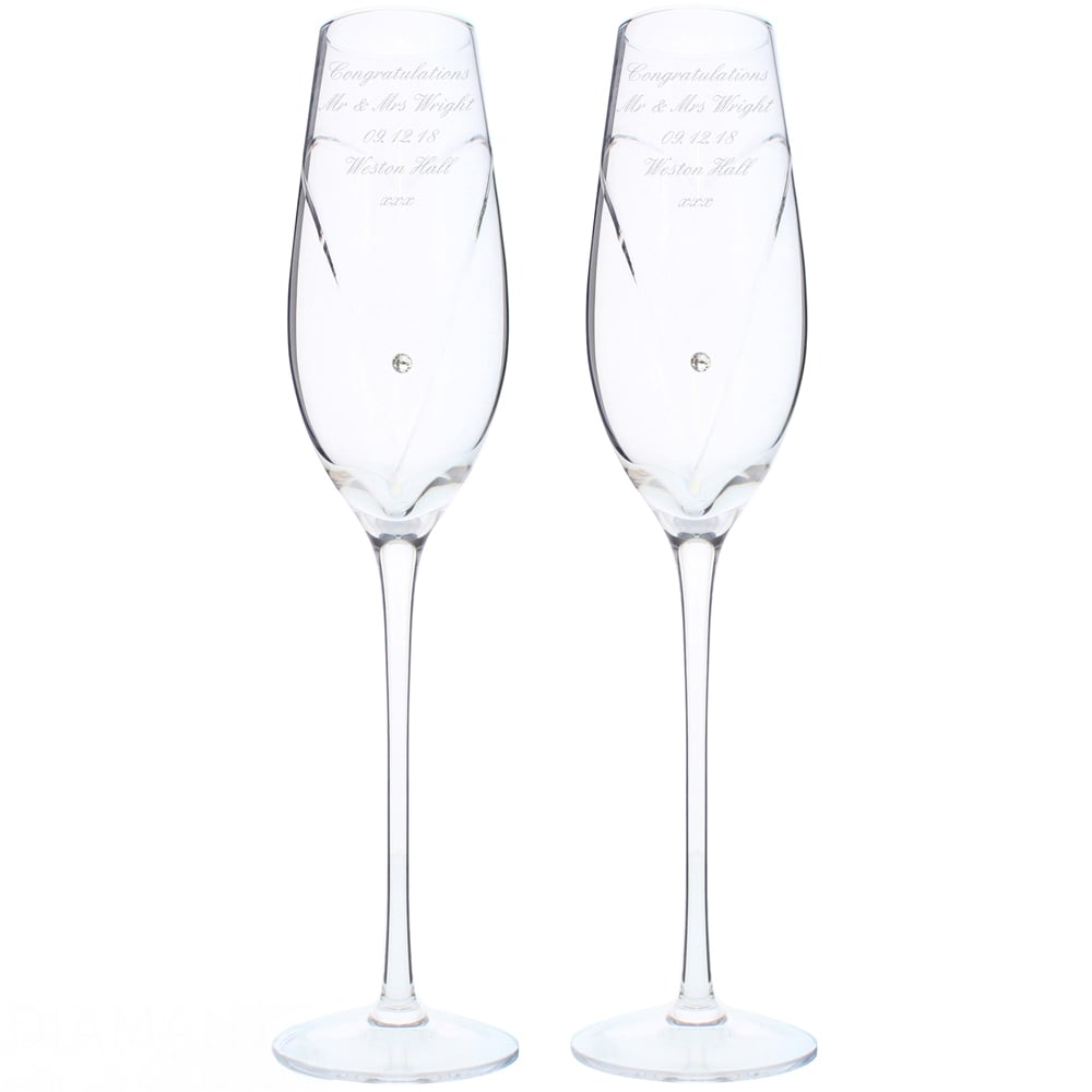 Personalised Memento Personalised Hand Cut Heart Pair of Flutes with Gift Box Image 1