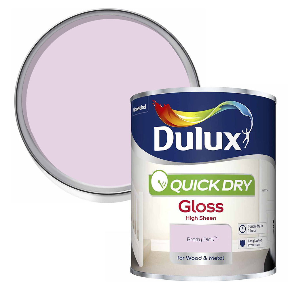 Dulux Quick Drying Pretty Pink Gloss Paint 750ml Image 1