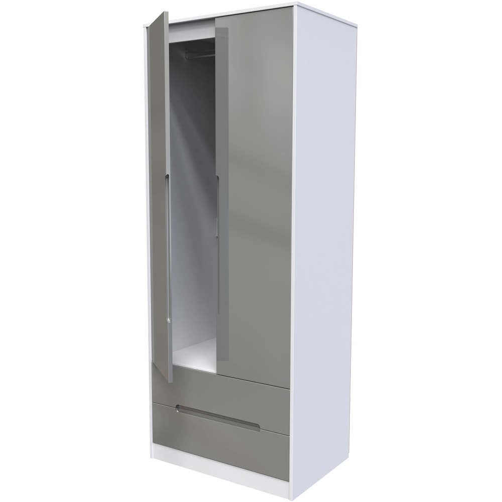 Crowndale Monaco 2 Door 2 Drawer Grey Gloss and White Tall Wardrobe Ready Assembled Image 6
