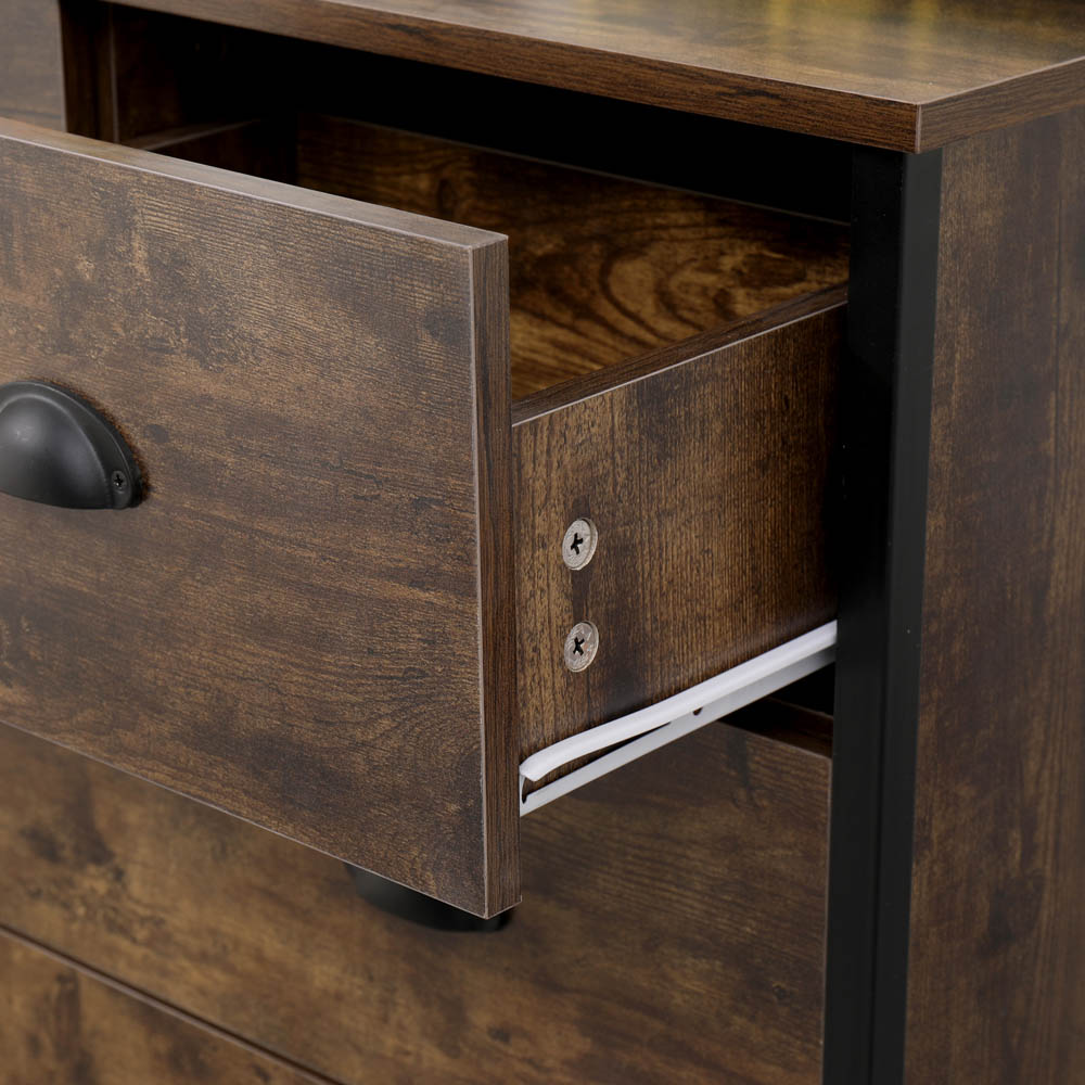 FurnitureHMD 5 Drawer Brown and Black Industrial Wooden Chest of Drawers Image 5