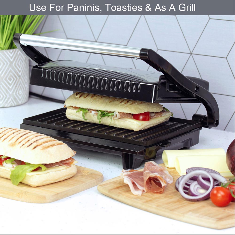 Quest Silver and Black Compact Panini Press and Grill 750W Image 4
