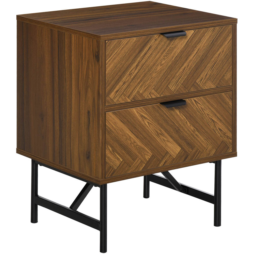 Portland 2 Drawer Walnut Brown Bedside Table Image 2