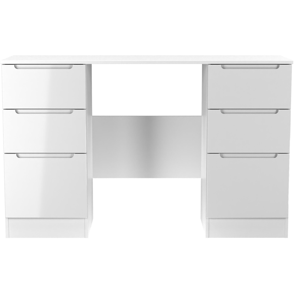 Crowndale Milan 6 Drawer White Gloss and White Kneehole Desk Ready Assembled Image 2