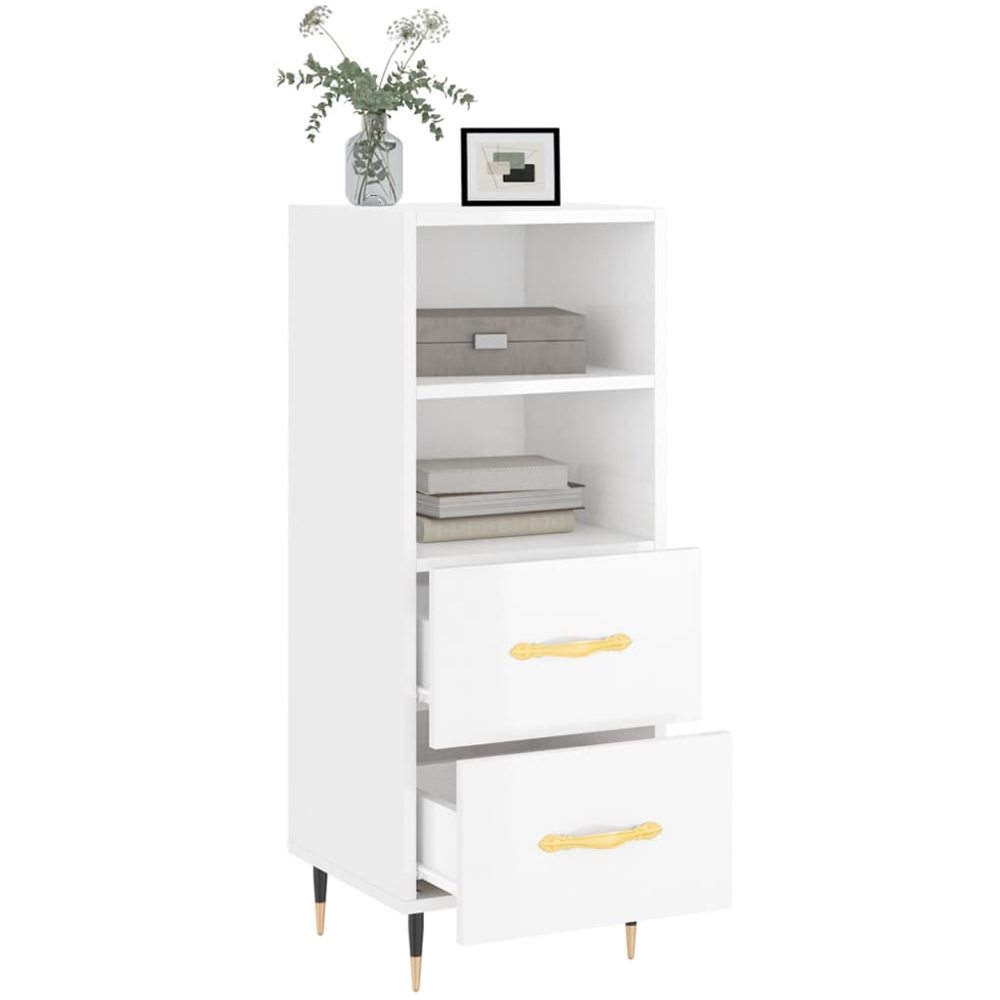vidaXL 2 Drawer 2 Shelf High Gloss White Sideboard Image 4