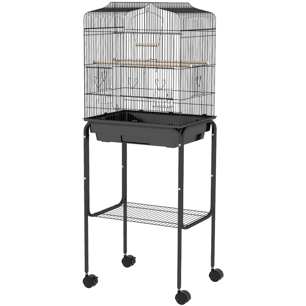 PawHut Black Bird Cage with Stand Tray Image 1