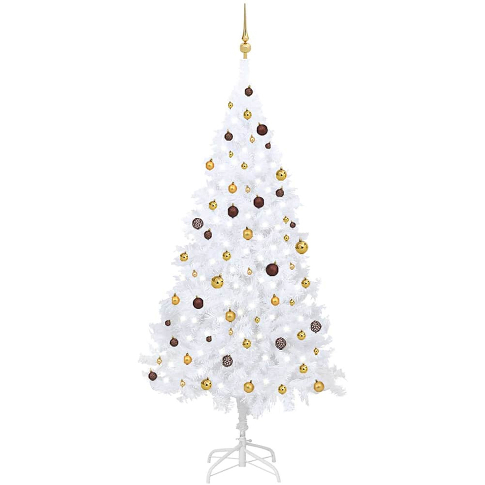 vidaXL White Artificial Christmas Tree with LEDs Bronze Gold Decoration Ornaments 8ft Image 1