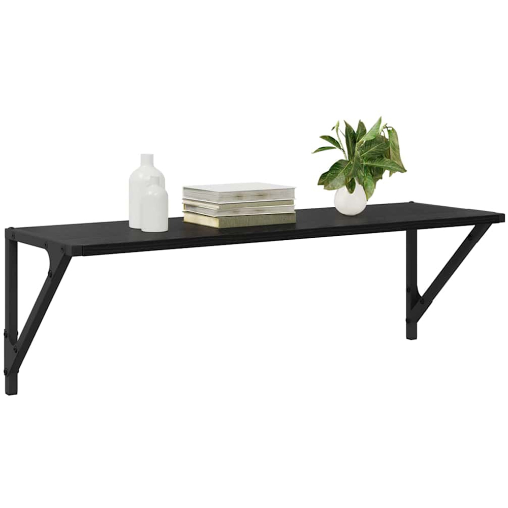 vidaXL 80 x 25cm Black Oak Wall Shelf Set of 2 Image 3