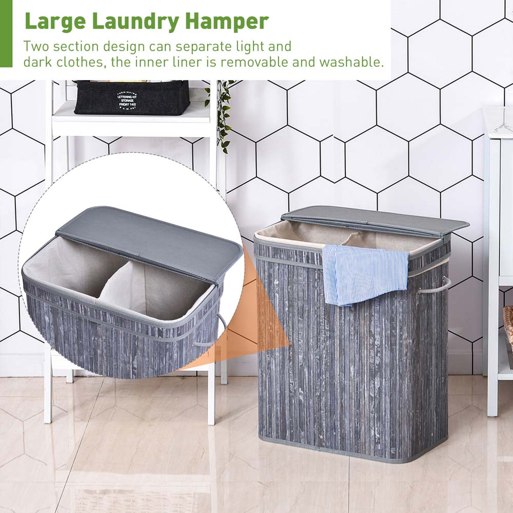 Portland Grey Bamboo Laundry Hamper 100L Image 6