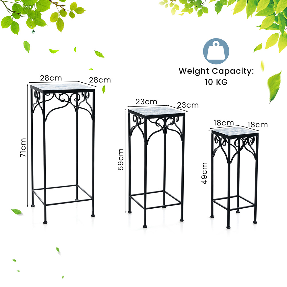 Costway Blue Mosaic Tile Metal Plant Stand Set of 3 Image 9