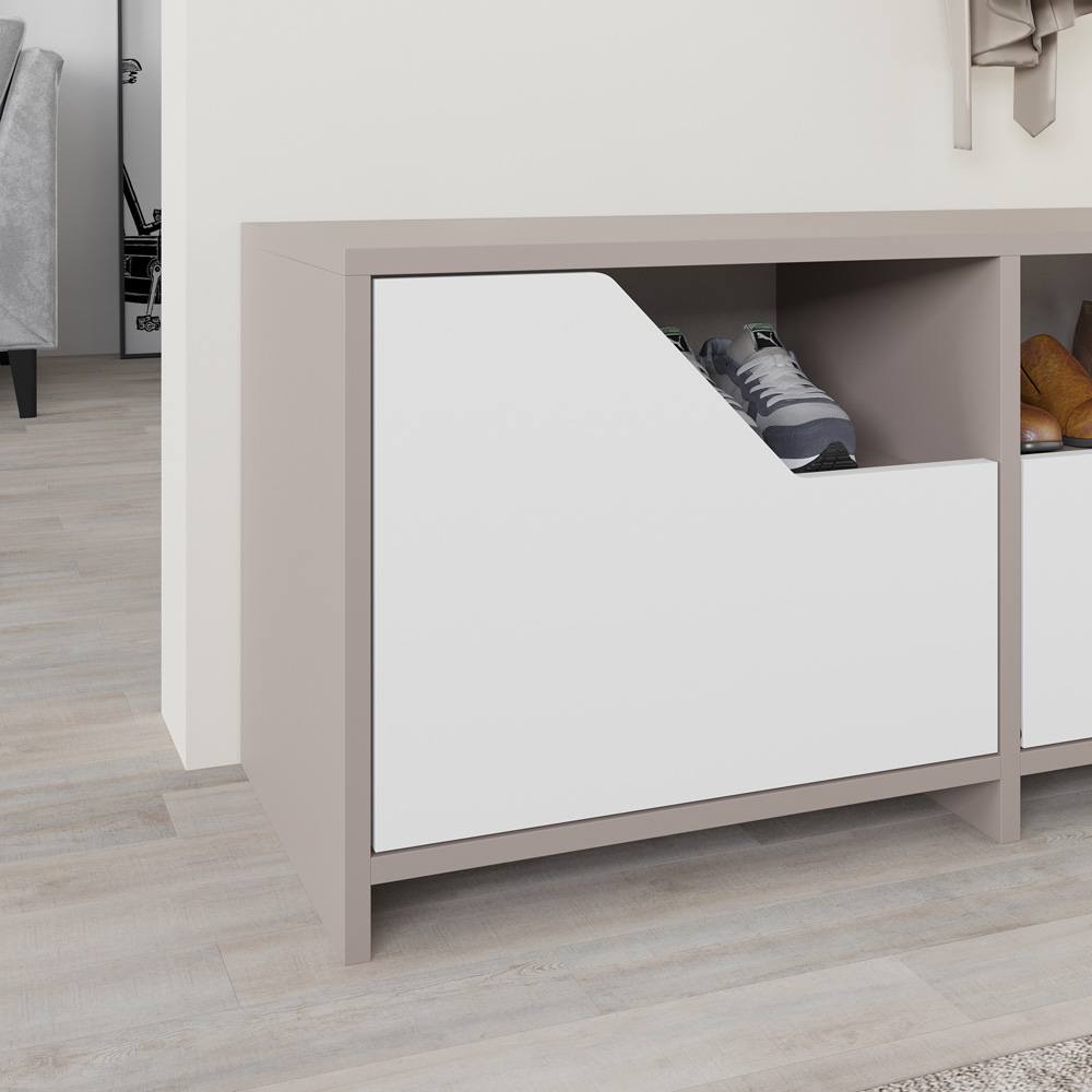 Decortie Nexus 2 Door Single Shelf Mocha Grey White Shoe Cabinet Image 3