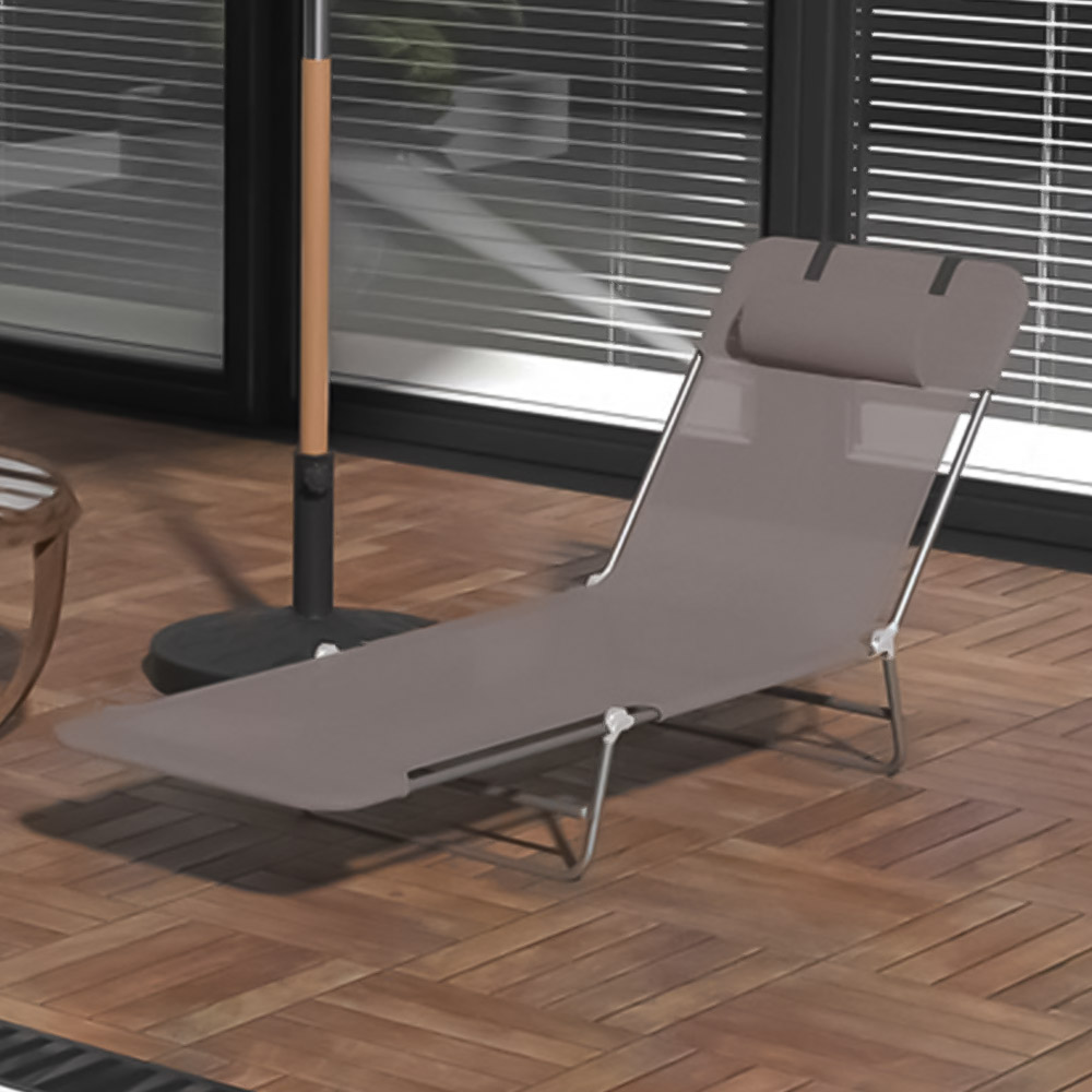 Outsunny Coffee 6 Level Reclining Folding Sun Lounger Image 1