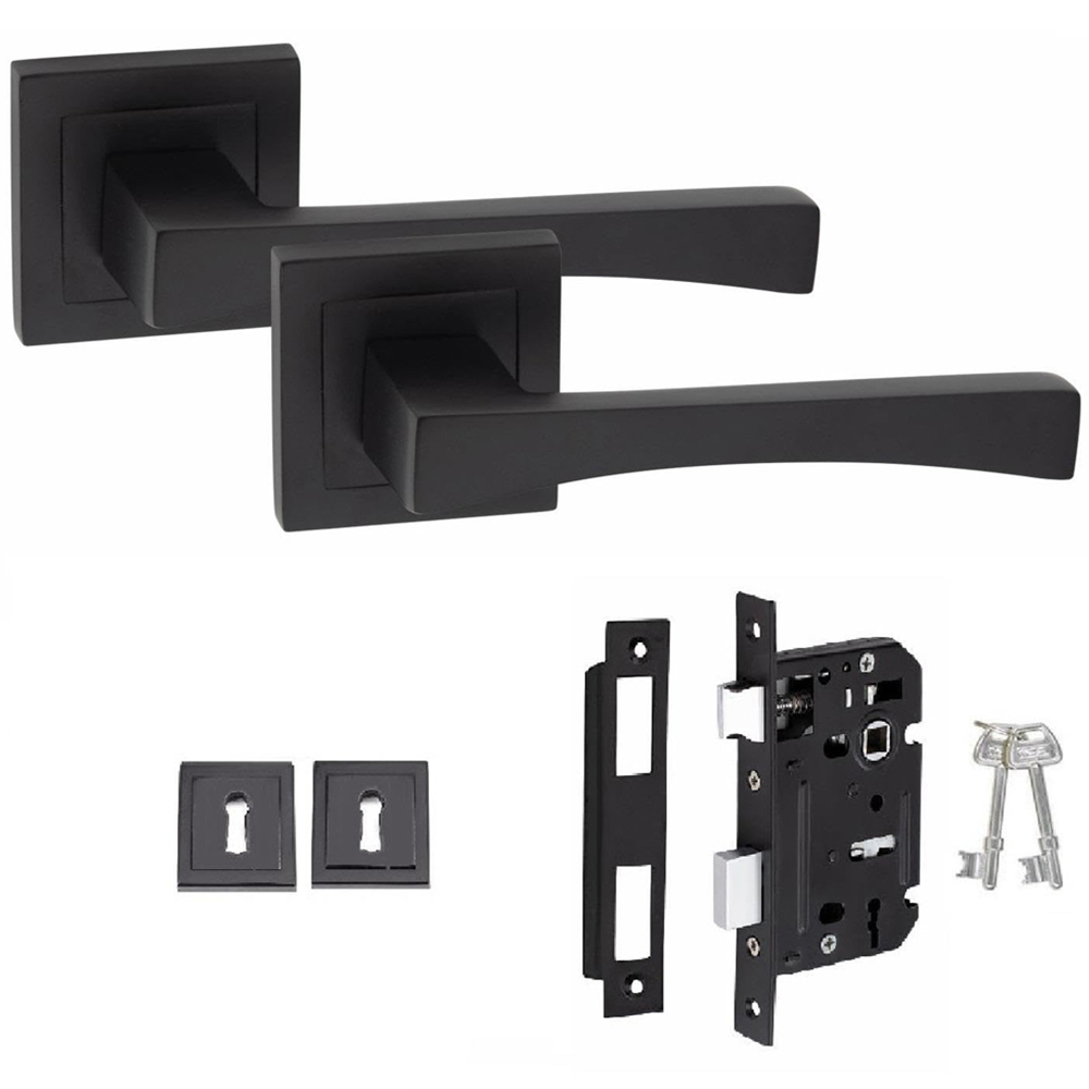Golden Grace Matt Black Wave Door Handle Set Image 1