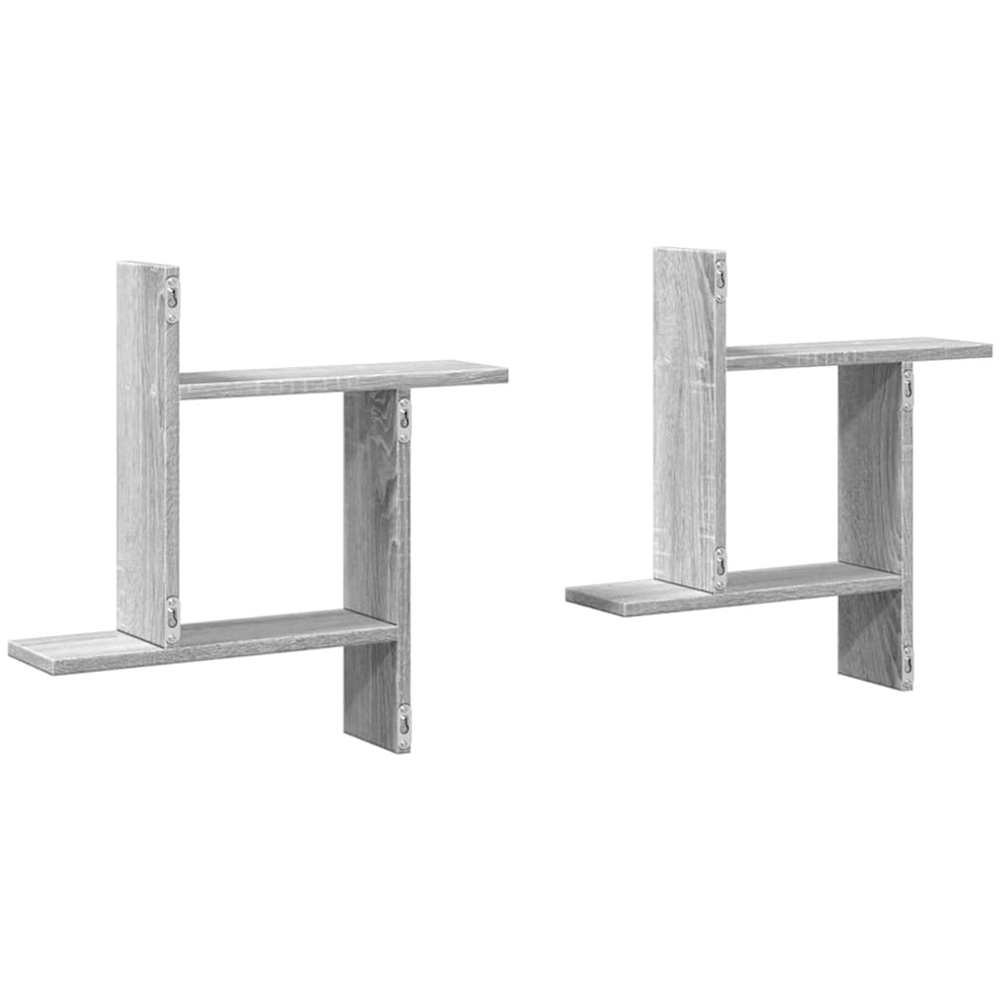 vidaXL Set of 2 3 Shelf Grey Sonoma Floating Wall Shelf Image 6