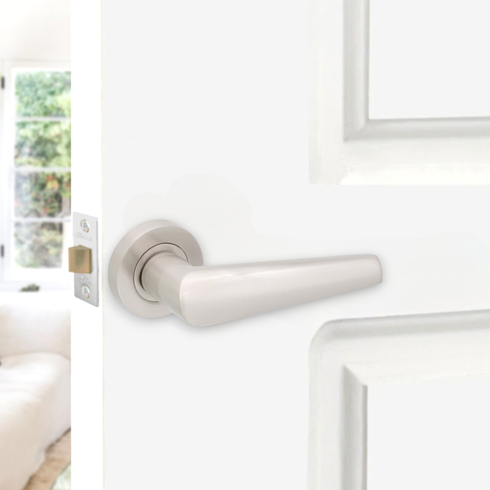 Spira Brass Aero Satin Nickel Lever On Rose Door Handle 2 Pack Image 2