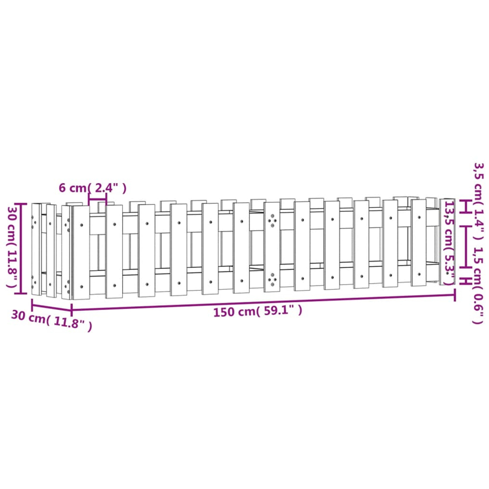 vidaXL White Solid Pine Wood Fence Design Raised Garden Bed 150 x 30 x 30cm Image 7