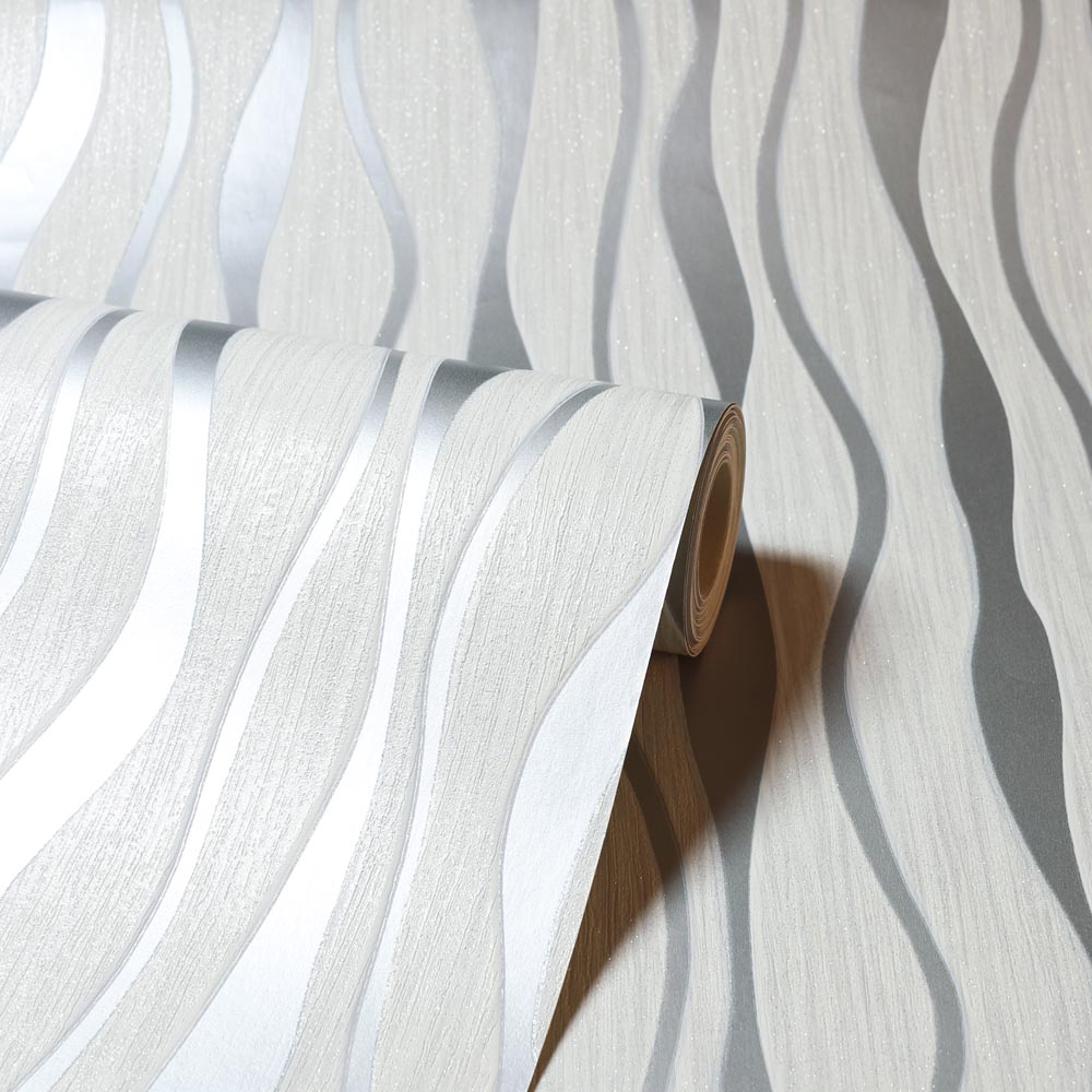 Arthouse Metallic Grey Wave Wallpaper Image 2