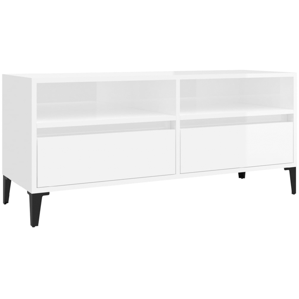 vidaXL 2 Drawer 2 Shelf High Gloss White TV Cabinet Image 2