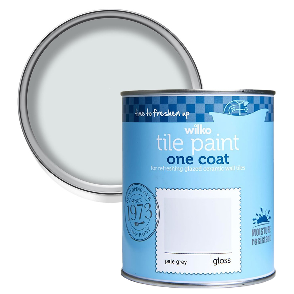 Wilko One Coat Pale Grey Tile Gloss Paint 750ml Image 1