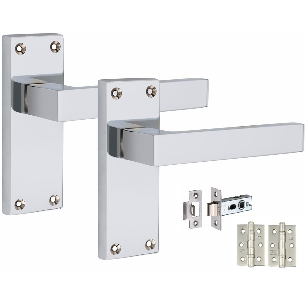 Golden Grace Polished Chrome Victorian Straight Delta Latch Door Handle with Hinge 4 Pack 120 x 40mm Image 2