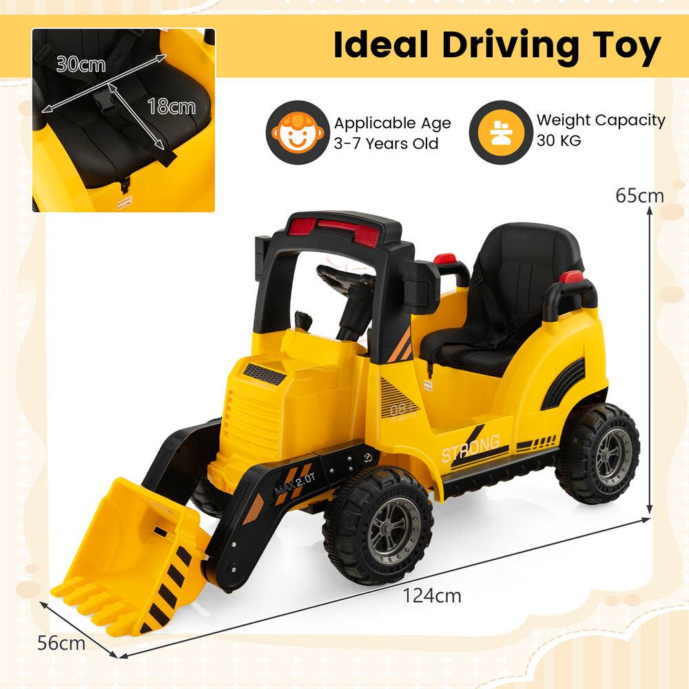 Costway Kids Yellow Ride On Construction Tractor with Electric Bucket and Music 12V Image 7