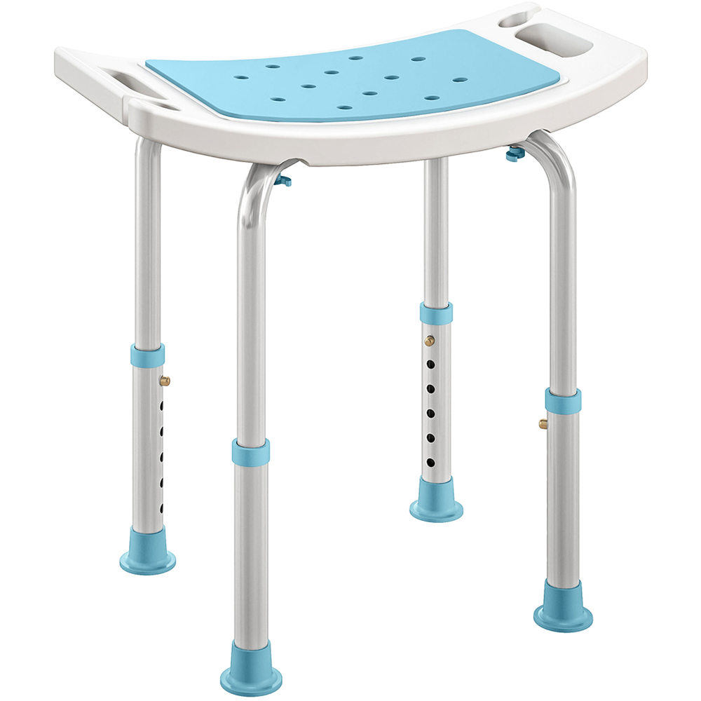 HOMCOM Turquoise Aluminium Height Adjustable Bath Stool with Shower Hole Image 1