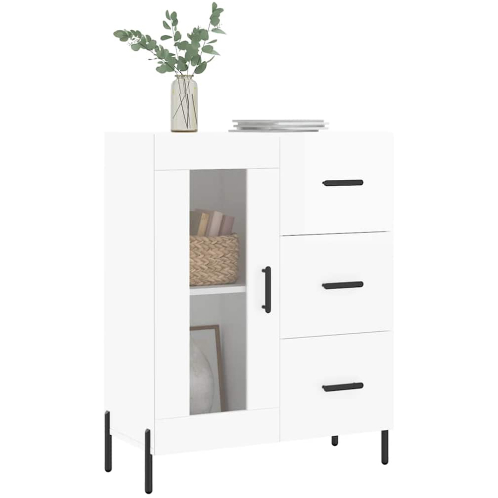 vidaXL Single Door 3 Drawer High Gloss White Sideboard Image 3
