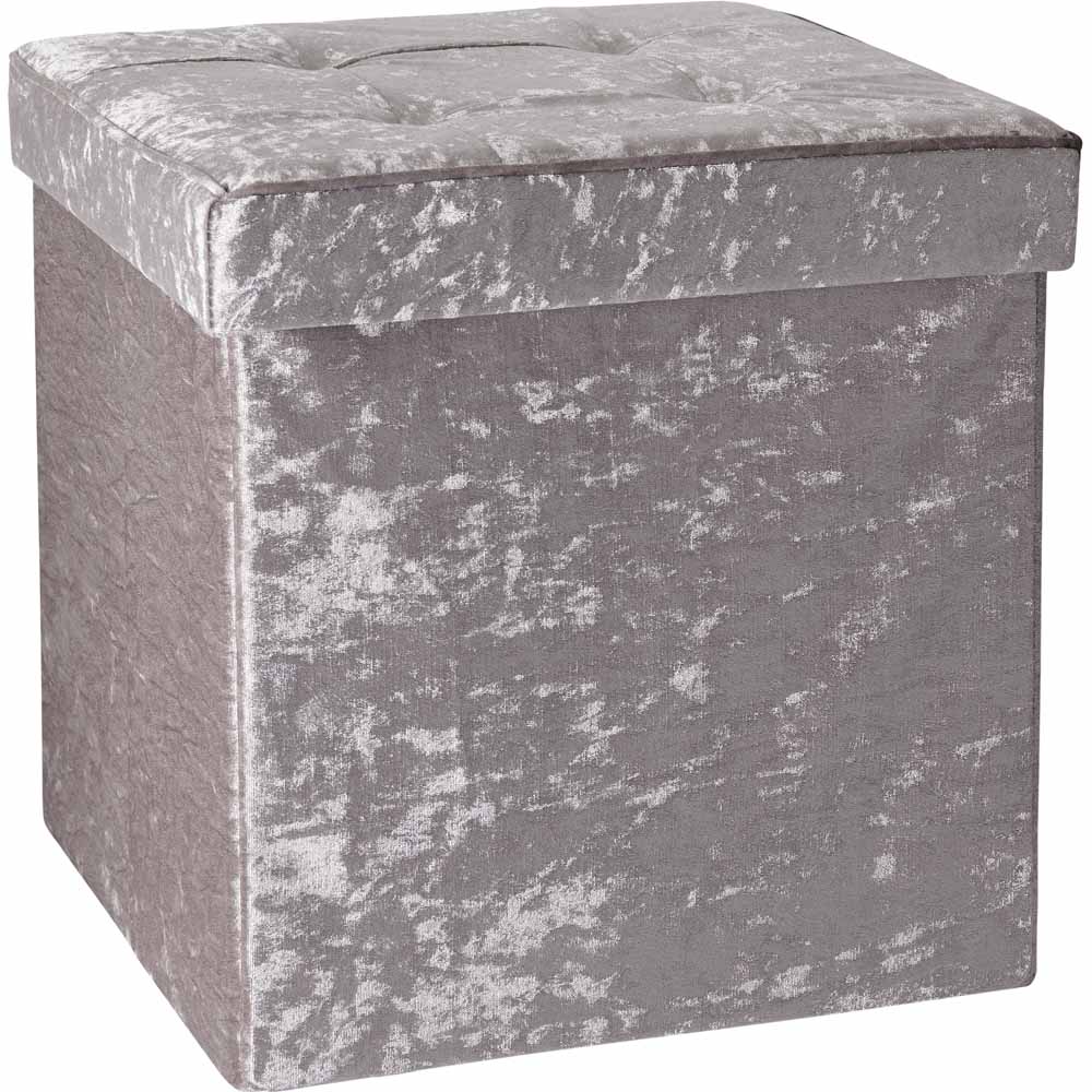 Wilko Crushed Velvet Cube Silver Image 1