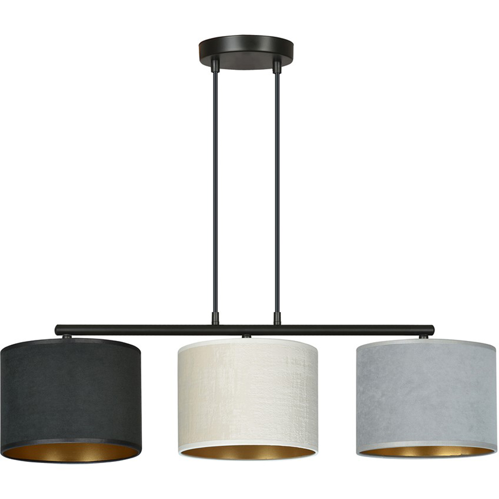 Emibig Hilde 3 Light Black Grey and White Shade Black E27 Ceiling Pendant Light Image 1