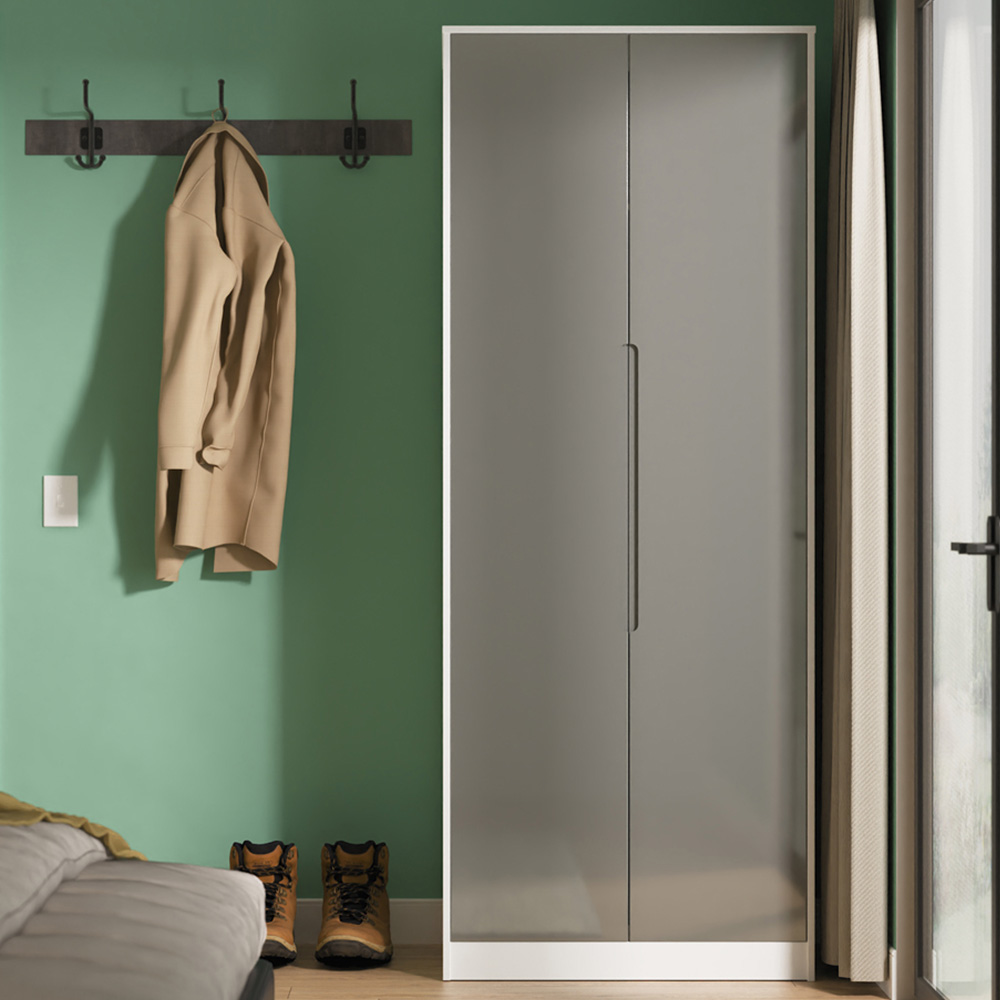 Crowndale Monaco 2 Door Grey Gloss and White Tall Wardrobe Ready Assembled Image 1